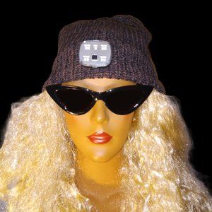 Unisex Knit Beanie Rich Brown with 5 LED Headlight, USB cord, Face wrap – NWOT